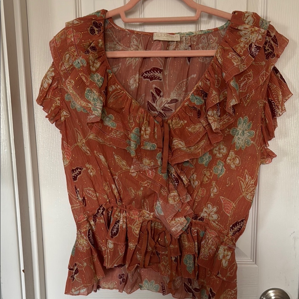 Floral Ruffle Blouse - Orange